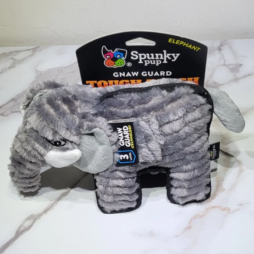 Spunky Pup NWT Gnaw Guard Triple Stitch Tough Elephant Squeaky Plush Dog Toy
